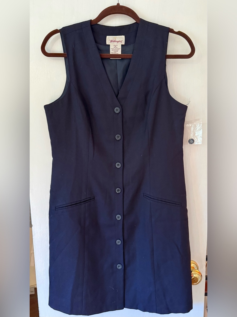 Worthington Navy Sleeveless Button-Front Dress